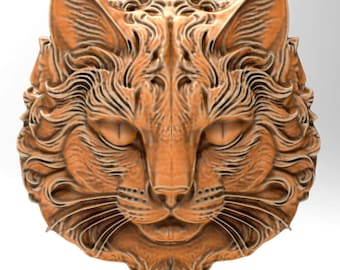 3D Printable Cat Haed Wall Plaque Flat Back STL File For CNC Router 3D Printer Laser Digital Model CNC Router Wood Carving Model