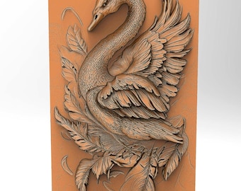 Archivo STL de bajorrelieve de cisne elegante: modelo 3D para CNC, impresión 3D, grabado láser y decoración mural. Modelo de tallado en madera con fresadora CNC.