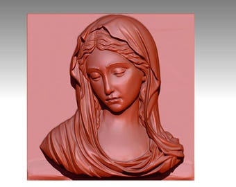 Virgin Mary 3D Relief Model STL File for CNC Engraving 3D Printing Christian Religious Icon Holy Mother Sculpture Digital Bas-Relief