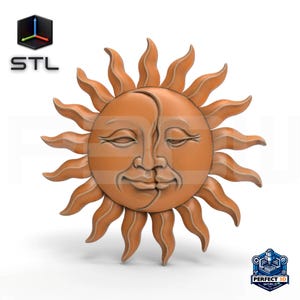 太陽と月の顔のレリーフSTLファイル3Dプリント可能な天体3Dモデル、CNC