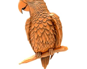 Parrot on Branch Wall Art Plaque Relief STL File Bird Sculpture Animal 3D Model For Printer CNC Router Wood Carving Model Digital Download