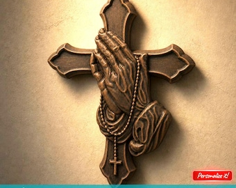 Cross Praying Hands STL File 3D Relief Model for CNC Christian Wall Hanging Art Relief Wood Carving 3D Printing
