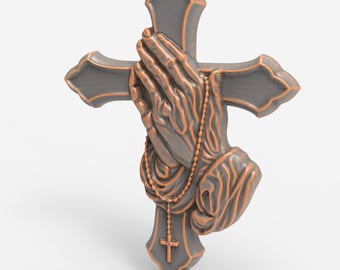 Cross Praying Hands STL File 3D Relief Model for CNC Christian Wall Hanging Art Relief Wood Carving 3D Printing