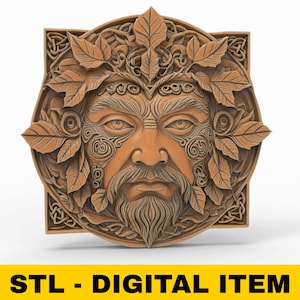 Celtic Green Man STL File for CNC Carving Mythical Leaf Face Relief Wall Art for Resin Casting Clay Mold 3D Print Pagan Nature Decor Panel