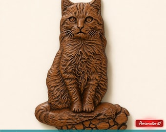3D Printable Sitting Cat Flat Back STL File For CNC Router 3D Printer Laser Digital Model CNC Router Wood Carving Model