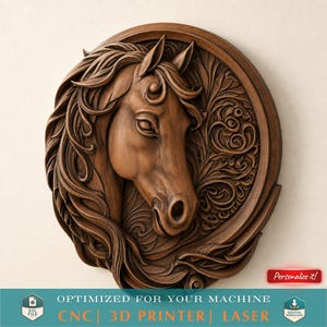 3D Printable Horse Head STL File For CNC Router 3D Printer Laser 3D Model Printing Relief Carving Digital Files