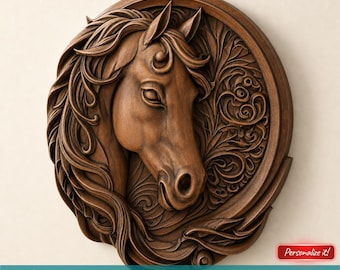 Archivo STL de cabeza de caballo imprimible en 3D para fresadora CNC, impresora 3D, láser, impresión de modelos 3D, grabado en relieve, archivos digitales.