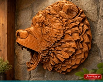 STL Files For 3D Printing CNC Carving Relief Bear Head Pattern for CNC Router 3D Printer Laser - Wildlife Wall Art Decor 3D print stl Model