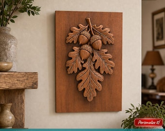 Oak Leaf Acorn Relief STL File 3D Model for CNC Laser Engraving 3D Printing Botanical Wall Panel Autumn Decor Nature Sculpture Carving