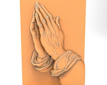 Praying Hands Relief Religious Plaque - Wall Hanging Panel Detailed Decor STL File 3D Model for CNC and 3D Printing Digital Download