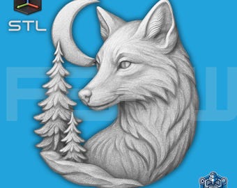 Modelo STL de zorro: Relieve de zorro del bosque en forma de luna creciente para impresión CNC y 3D: Arte mural de bosque, descarga digital, modelo de tallado de madera con enrutador CNC
