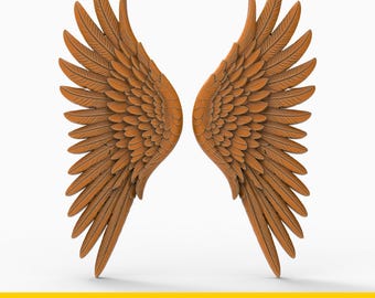 Angels Wings STL File 3D Relief Feathered Wing Pair for CNC 3D Printing – Celestial Carving Model for Wall Art CNC Router Wood Carving Model