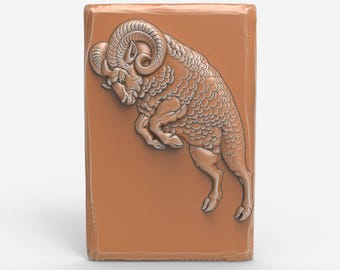 Ram Relief STL File 3D Model Plaque Curved Horns for CNC Carving Laser Engraving 3D Printing | Aries Zodiac Rustic Wildlife Plaque Download