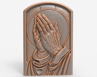 Praying Hands Relief Religious Wall Plaque - Wall Hanging Panel Detailed Decor STL File 3D Model for CNC and 3D Printing Digital Download