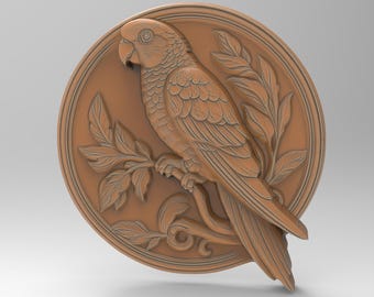 Majestic Parrot 3D Model – STL File for CNC Engraving, Digital Bird Carving Art, Tropical Wildlife Wall Décor CNC Router Wood Carving Model