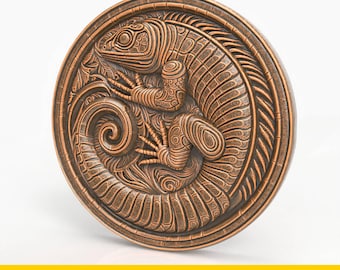 Lizard Relief STL File Tribal Round Coin Medallion Gecko 3D Printing Model for CNC Carving Laser Engraving 3D Printer