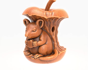 Muis eten in de kern van de appel STL grillig leuk 3D-diermodel voor CNC en 3D-print – bosdecor, sprookjescadeau, schattige afdrukbare sculptuur