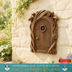 Fichier STL modèle 3D de porte de fée lunatique pour impression CNC et 3D - Plaque de porte de jardin enchantée, routeur CNC, modèle de sculpture sur bois en téléchargement numérique