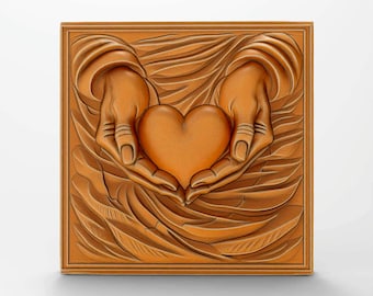 Hands with Heart - 3D Wall Plaque Relief STL File for CNC 3D Printing Laser Engraving Keepsake Gift Mother's Day Valentine Memorial Sign DIY