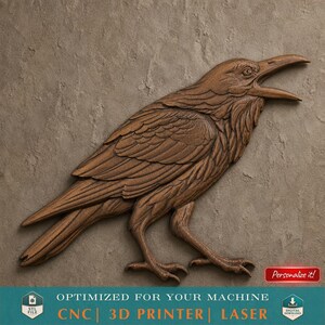 Crow - Raven Bird STL-bestand voor CNC-router 3D-printer Lasergravure CNC-router Houtsnijwerk Model digitale download