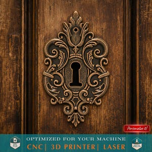 Baroque Keyhole Escutcheon STL – Ornate Scrollwork Lock Plate for CNC or 3D Printing – Vintage Digital Carving Model