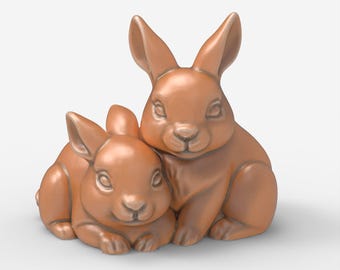 Cuddling Bunnies STL – Cute Rabbit Pair Sculpture for 3D Printing or CNC – Spring Decor, Easter Gift, or Whimsical Woodland Animal Art