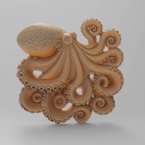 Octopus Coin 3D Model for CNC and 3D Printing - Detailed Nautical Plaque CNC Printable STL File 3D Model For Router