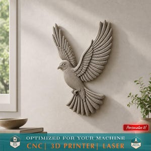 Flying Dove Wall Sculpture – Elegant Bird with Outstretched Wings in Stylized Relief – Symbol of Peace and Freedom for Sacred Wall Decor