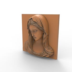 Virgin Mary 3D Relief Model STL File for CNC Engraving 3D Printing Christian Religious Icon Holy Mother Sculpture Digital Bas-Relief