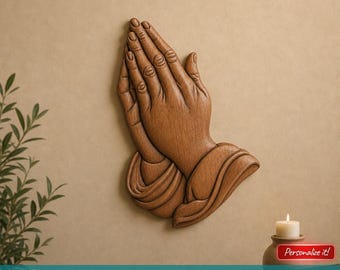Praying Hands Relief Religious Plaque - Wall Hanging Panel Detailed Decor STL File 3D Model for CNC and 3D Printing Digital Download