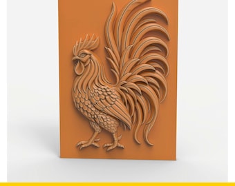Rooster Relief Panel STL File for CNC Carving 3D Printing Farm Animal Wall Art Decorative Plaque Model Laser Engraving Home Farmhouse Sign