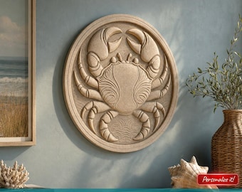 STL File For CNC Router 3D Printer Laser Crab Relief Round Medallion Coastal Sea Life Wall Art Digital Model Nautical Decor Resin Clay Mold
