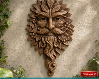 Archivo STL de hombre verde con diseño de barba y cara de hoja para tallado CNC, impresión 3D, arte de pared pagano, decoración de jardín, escultura de resina fundida en relieve.