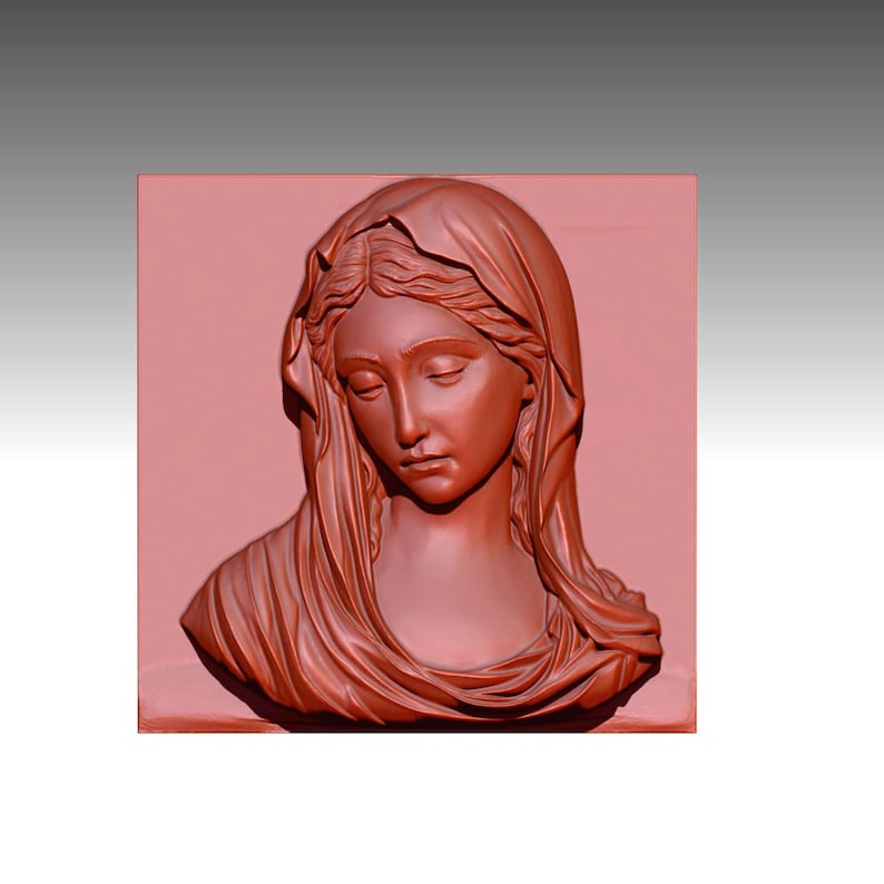 Virgin Mary 3D Relief Model STL File for CNC Engraving 3D Printing Christian Religious Icon Holy Mother Sculpture Digital Bas-Relief image 3