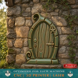 STL File Whimsical Miniature Fairy Door – Curved Enchanted Entry with Star and Scroll Details – Magical Twist Wall Decor for Garden