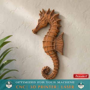STL for CNC 3D Printing Seahorse Pendant Wall Plaque Applique 3D Model - Ocean Fish Bas relief Sculpture CNC Router Wood Carving Model