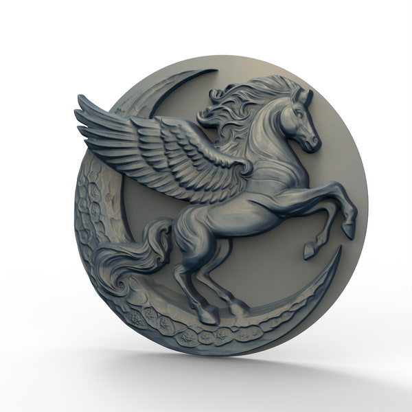 STL File Fantasy Art Pegasus and Moon Mythical Unicorn For CNC Router Engraving 3D Printer Laser