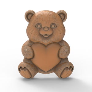 Personalisierte Valentinstag Geschenk Teddybär mit Herz STL 3D-Modell für CNC- und 3D-Druck Niedlicher romantischer Schmuck Anhänger