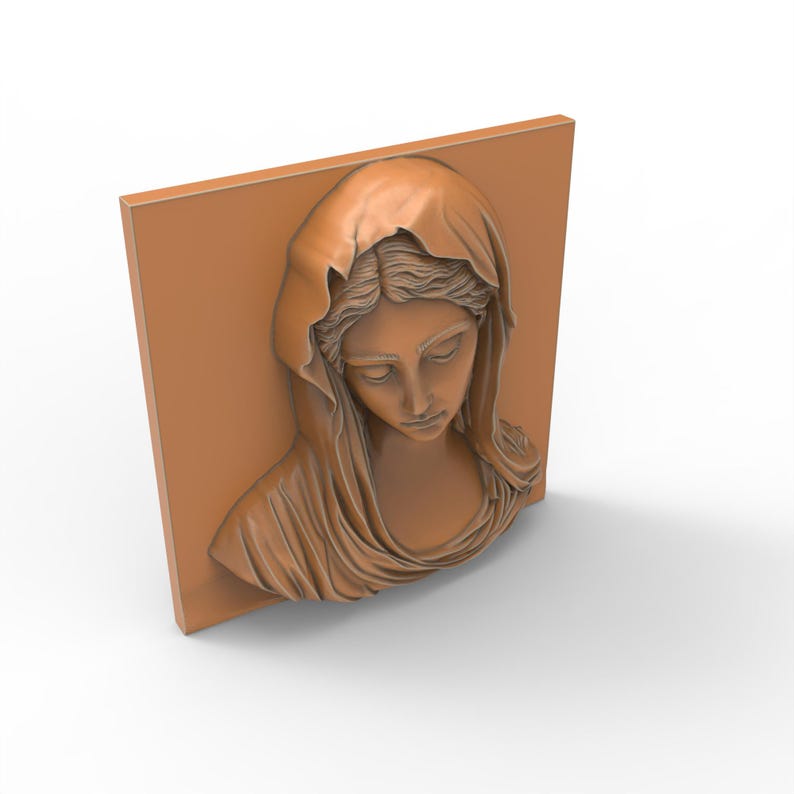 Virgin Mary 3D Relief Model STL File for CNC Engraving 3D Printing Christian Religious Icon Holy Mother Sculpture Digital Bas-Relief