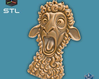 STL File For CNC Router 3D Printer Laser Screaming Sheep Head Relief Funny Animal Wall Art Digital Farm Decor Model Resin Wood Clay Plaque