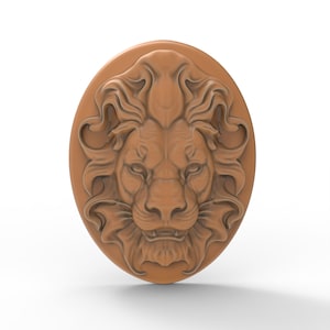 3Dプリント可能なライオンヘッド彫刻楕円ベースSTLファイル、CNCルーター彫刻3Dプリンターレーザーデジタルモデルテンプレート