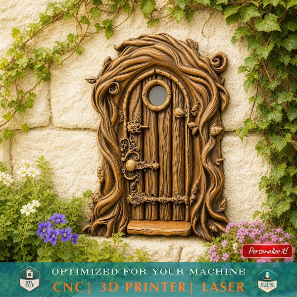 3D Printable Fairy Dool House Miniature Door STL File For CNC Router Engraving 3D Printer Laser Digital Model CNC Router Wood Carving Model