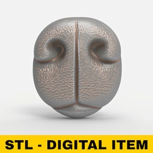May include: A 3D-rendered, textured, gray dog nose with detailed nostril and septum features. The image is a digital item, as indicated by the yellow banner at the bottom with the text "STL - DIGITAL ITEM".
