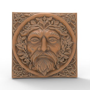 3D Printable Celtic Green Man Pagan Square Tile Garden Sculpture Wall Hanging STL Files For CNC Router Engraving 3D Printer Laser