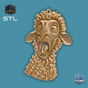 Shocked Sheep Print In Place Funny Animal STL File Personalized 3D Model – STL Cartoon Bust With Cute Funny Expression Animal Sculpture