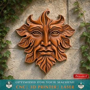 Green Man Face Relief STL File 3D Model for CNC Laser Engraving 3D Printing Woodland Spirit Plaque Pagan Decor Nature Wall Sculpture Art