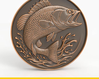 Bass Fish Jumping STL File 3D Model for CNC Laser Engraving 3D Printing Fishing Wall Art Plaque Lake Decor Trophy Catch Relief Sculpture