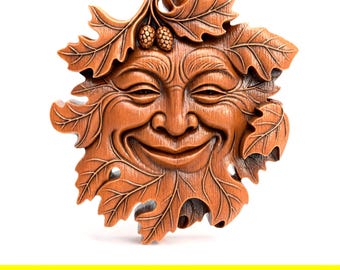 Green Man STL File Leaf Face Plaque for CNC Wood Carving 3d Printing Garden Wall Art Relief