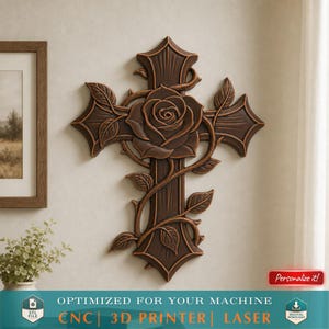 Cross Rose Floral Medallion STL Files For CNC Religious Wall Plaque Wood Carving 3D Printing File Jewelry Pendant Model For Router Printer