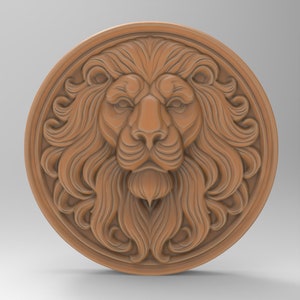 CNCルーター3Dプリンター用STLファイル ライオンヘッドラウンドプレート - ペンダントCNCルーター木彫りモデル